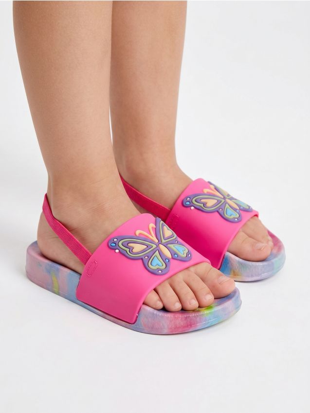 Sinsay - Papuci tip slide cu motiv fluture și talpă tie-dye - multicolor