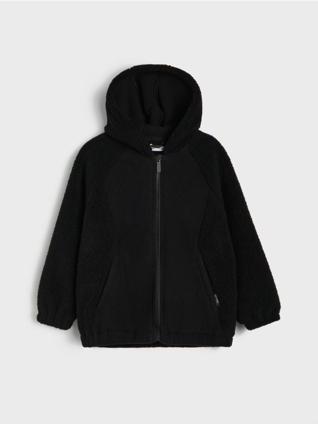 Sinsay - Jachetă sherpa din fleece cu glugă - negru