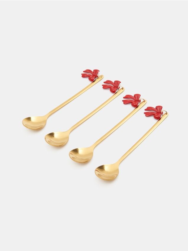 Sinsay - Sada 4 vianočných lyžičiek s mašľou - zlatá