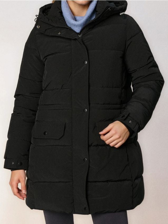 Sinsay - Prešívaná puffer bunda s kapucňou - čierna