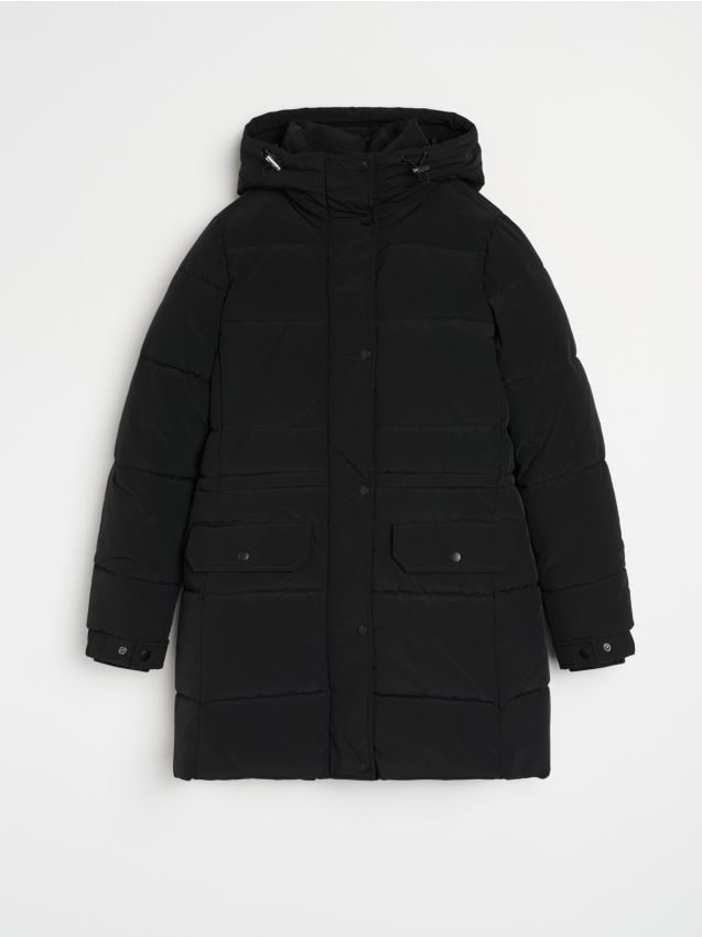 Sinsay - Prešívaná puffer bunda s kapucňou - čierna