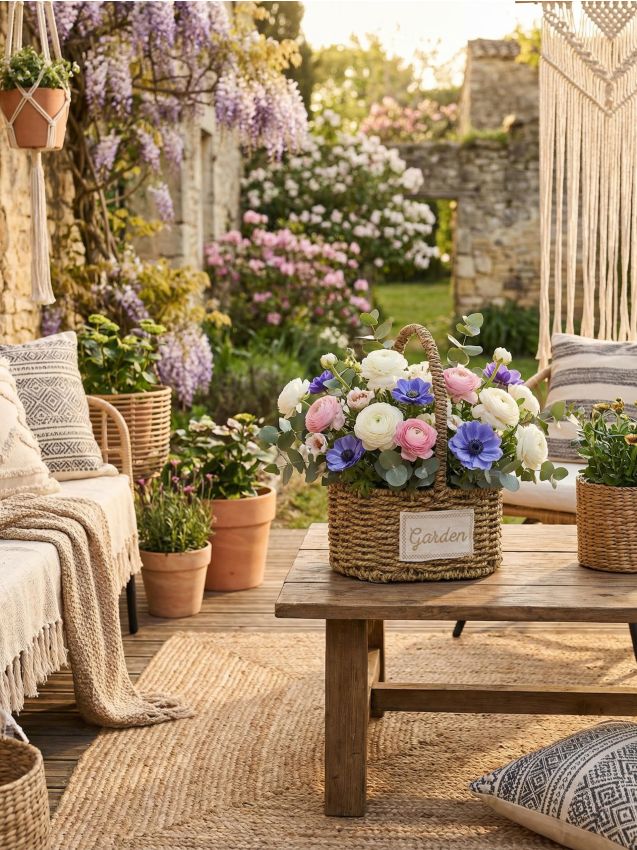 Sinsay - Ghiveci în formă de coș împletit - bej