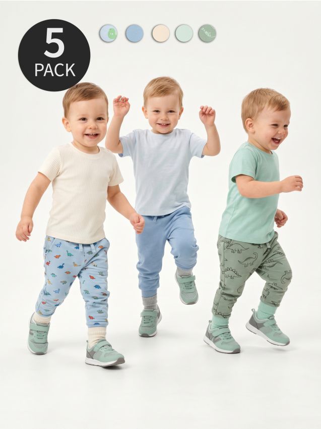 Sinsay - Pantaloni jogger din bumbac cu imprimeu cu dinozauri - albastru-pal
