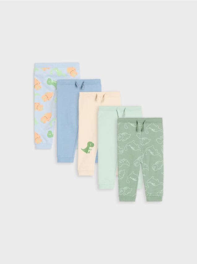 Sinsay - Pantaloni jogger din bumbac cu imprimeu cu dinozauri 5 pack - albastru-pal