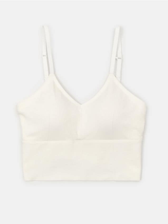 Sinsay - Top bralette cu nervuri, cu bretele reglabile - crem