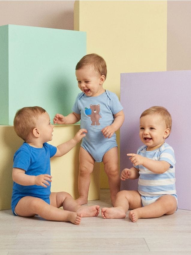 Sinsay - Set de 3 body din bumbac - albastru-pal