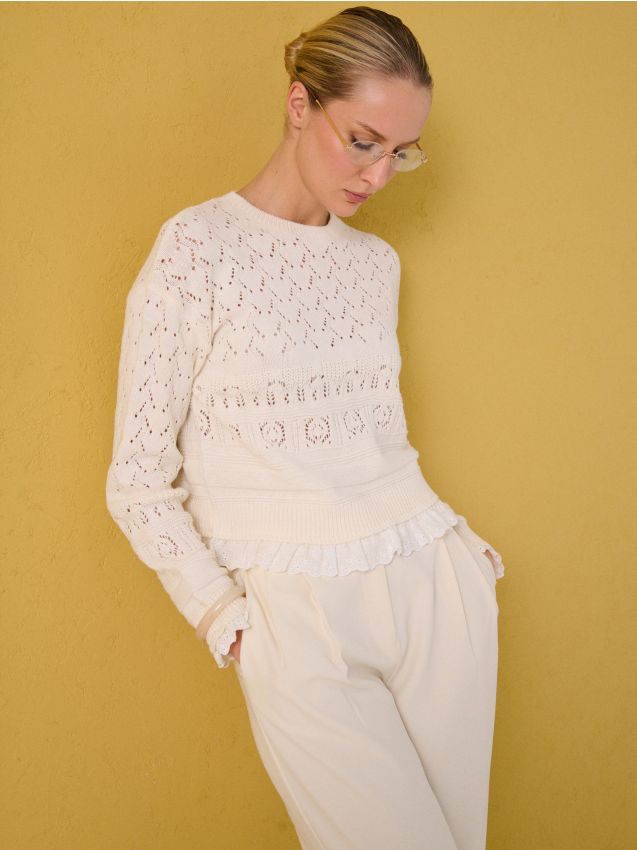 Sinsay - Pulover ajurat - crem