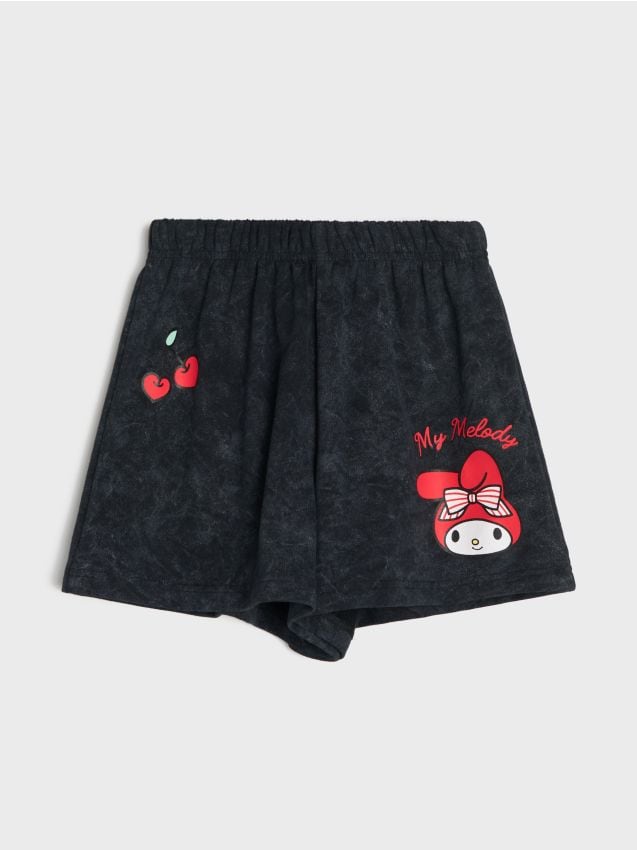 Sinsay - Pantaloni scurți de trening cu efect de spălare My Melody - negru
