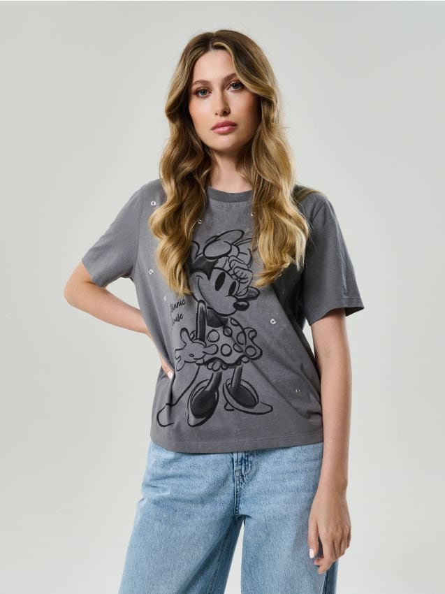 Sinsay - Bavlnené tričko Minnie Mouse - tmavosivá