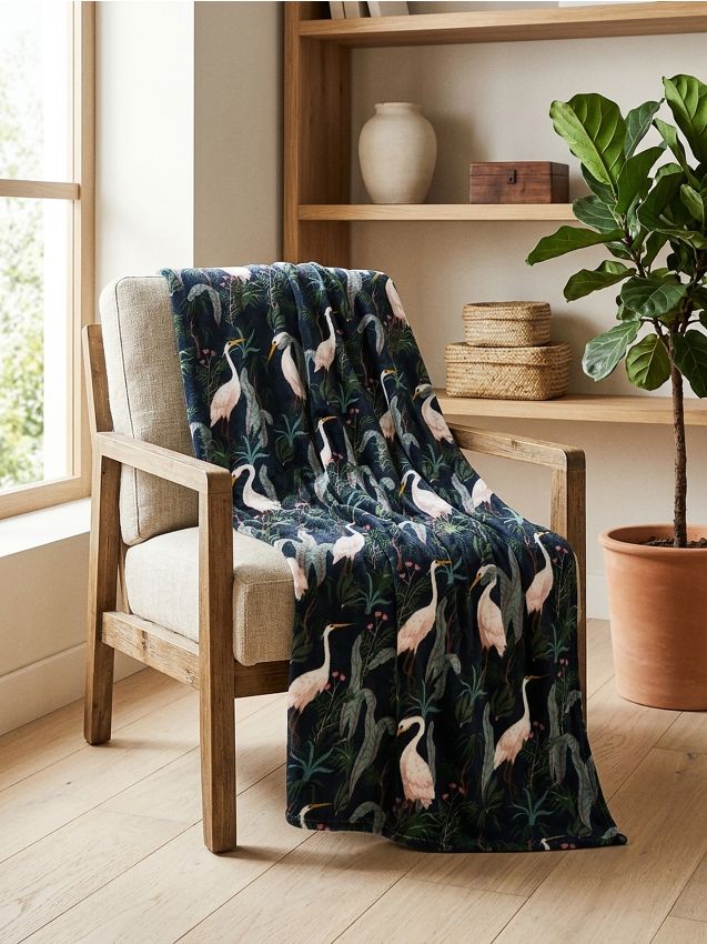 Sinsay - Pătură cu model vegetal și păsări - multicolor