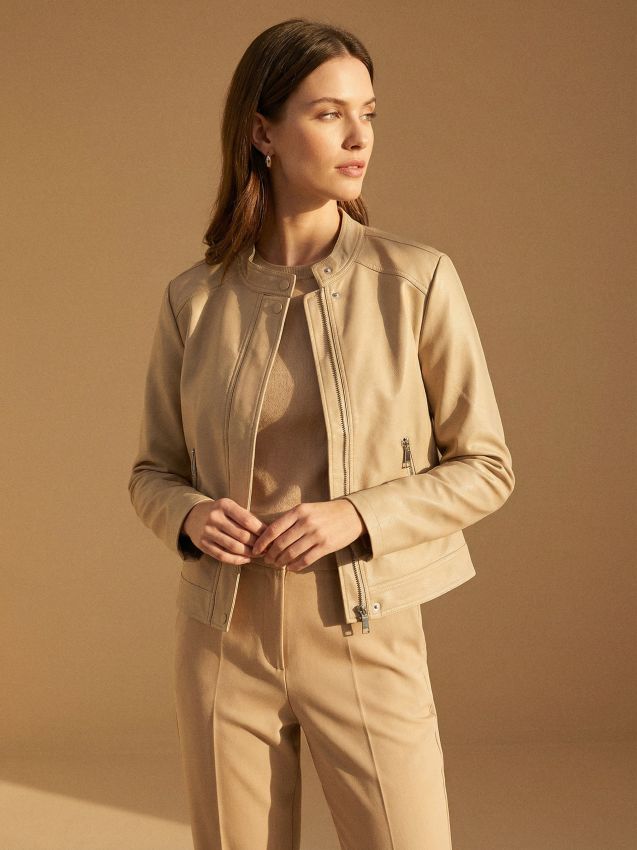 Sinsay - Geacă biker cu guler înalt din imitație de piele - bej
