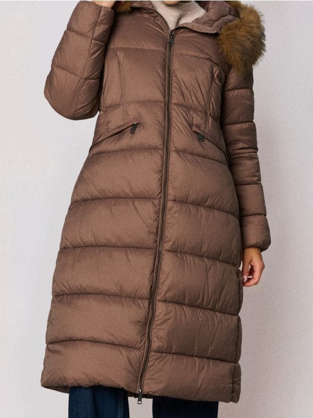 Sinsay - Prešívaný plášť s kapucňou - kávová