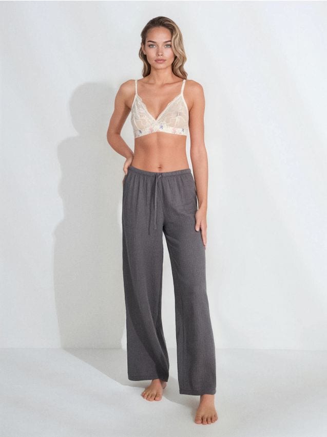 Sinsay - Muślinowe spodnie piżamowe - szary