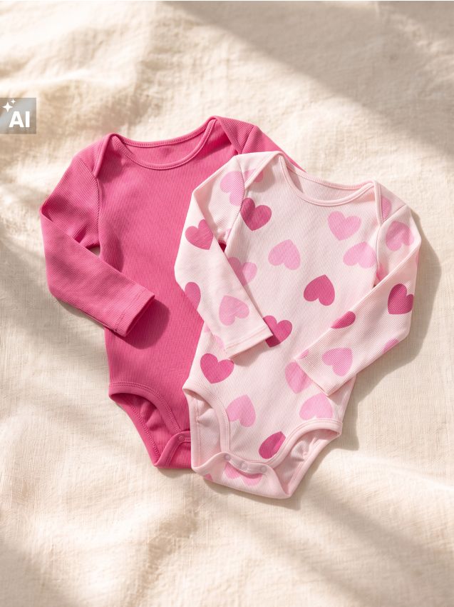 Sinsay - Body-uri din bumbac cu mânecă lungă și motiv inimioare 2 pack - roz-trandafiriu