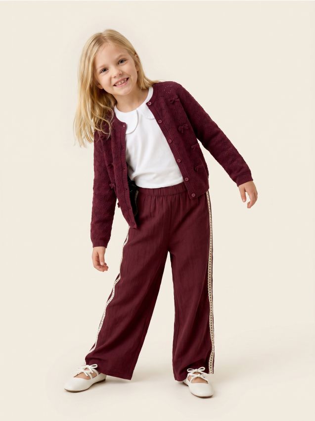 Sinsay - Pantaloni wide leg cu dantelă decorativă pe laterale - bordo