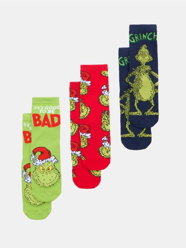 Sinsay - Set 3 perechi șosete cu bumbac Grinch - multicolor