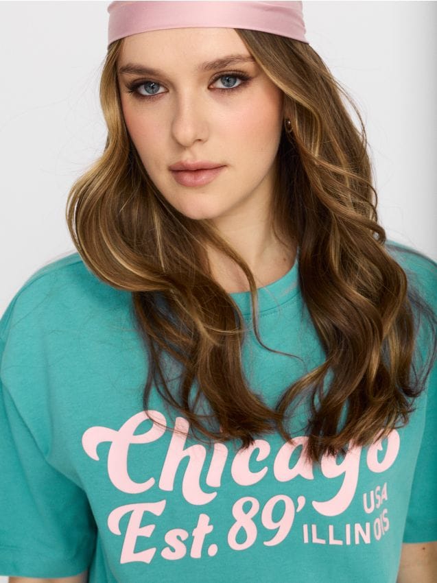 Sinsay - Tricou din bumbac cu inscripție Chicago - verde-gălbui