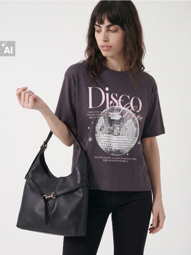 Sinsay - Tricou din bumbac cu imprimeu - albastru metalizat
