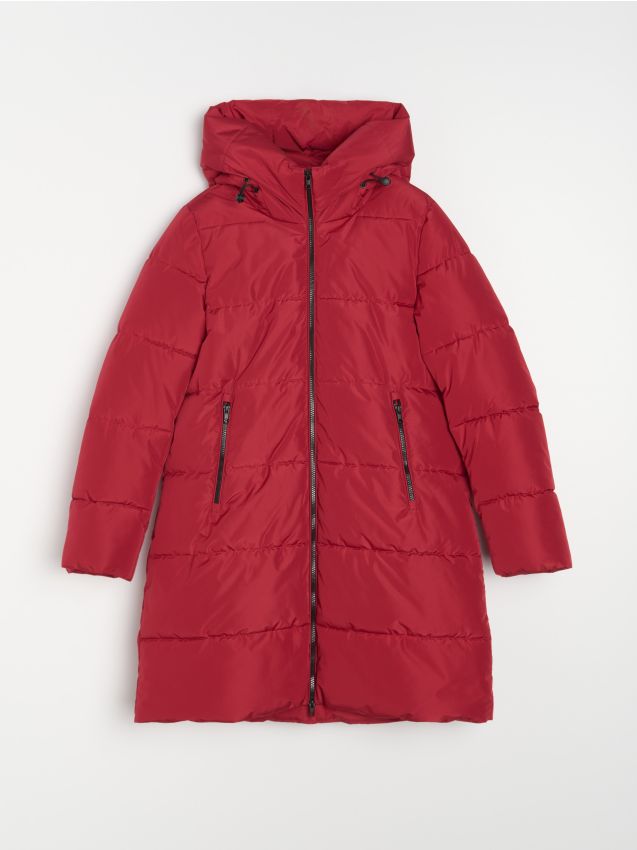 Sinsay - Palton matlasat cu glugă - roșu