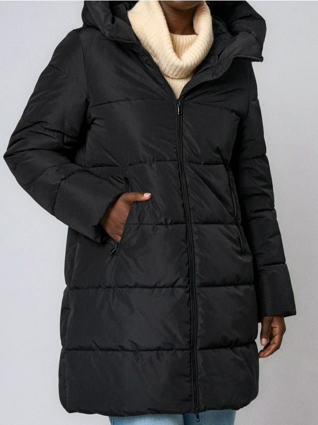 Sinsay - Prešívaný plášť s kapucňou - čierna