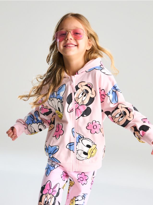 Sinsay - Hanorac cu glugă și fermoar Minnie and Daisy - roz-pastel