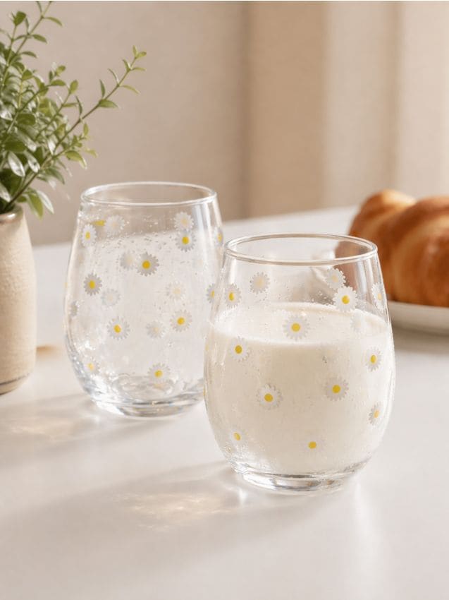 Bicchieri con motivo floreale 2 pack - bianco