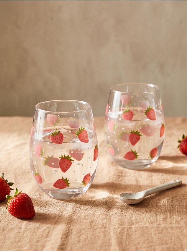 Bicchieri con motivo di fragole 2 pack - rosso