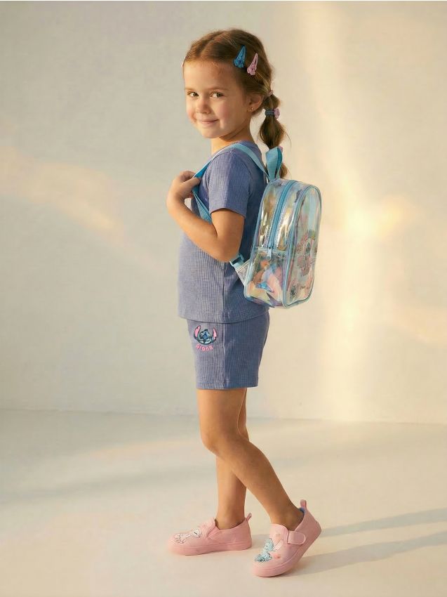 Sinsay - Colanți scurți din bumbac Stitch - light blue