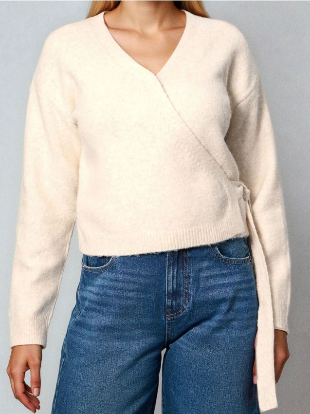 Sinsay - Pulover tip wrap cu amestec de lână - bej