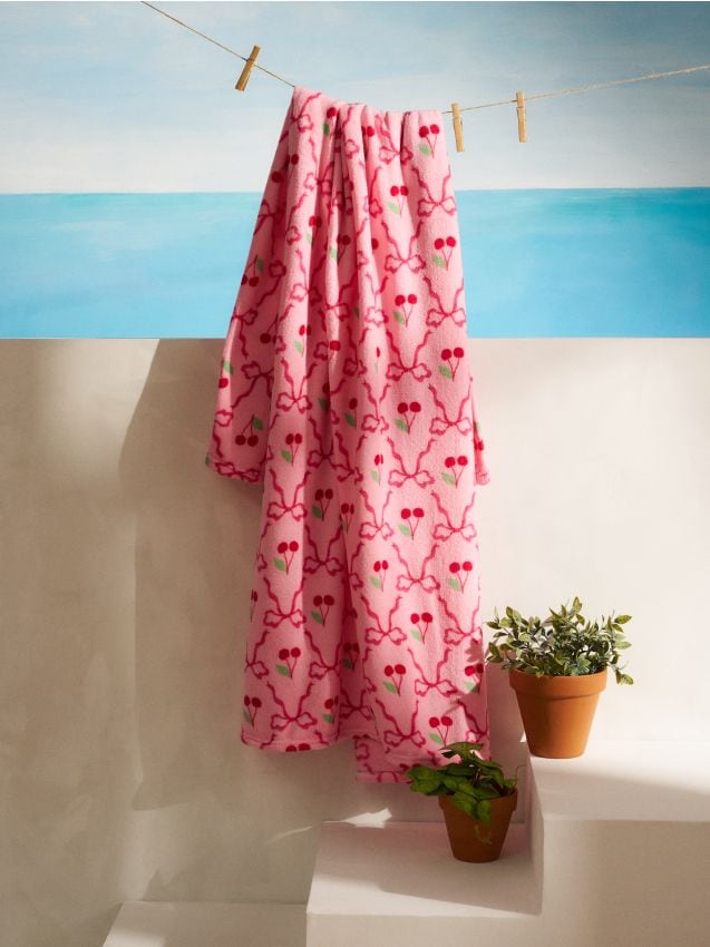 Sinsay - Pătură cu motiv de cireșe - roz-pastel