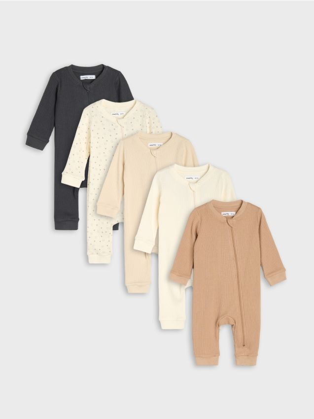 Sinsay - Salopete din bumbac din tricot striat 5 pack - crem