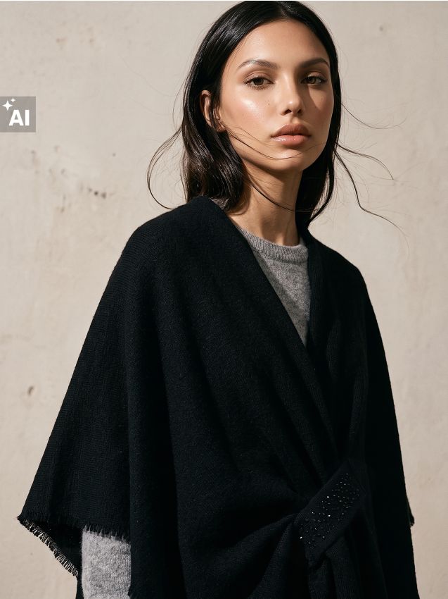 Sinsay - Poncho asimetric cu decolteu petrecut - negru
