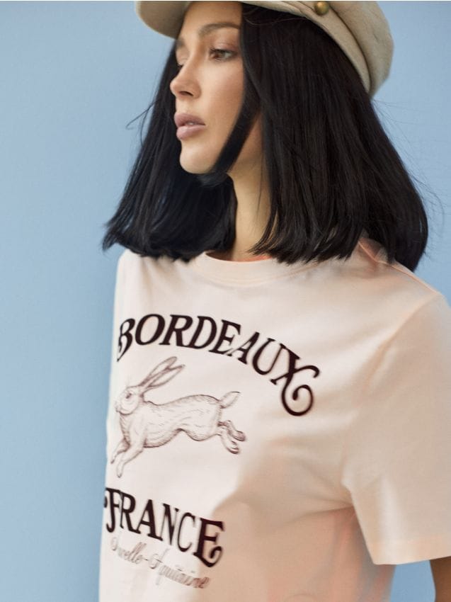 Sinsay - Tricou din bumbac cu imprimeu cu iepure - nude