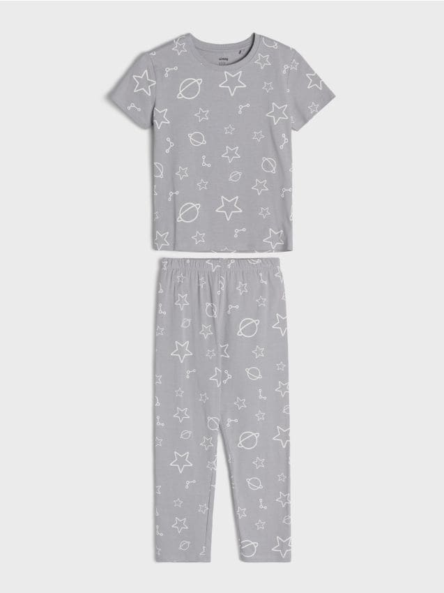 Sinsay - Pijama din bumbac din două piese cu motiv spațial - gri-neutru