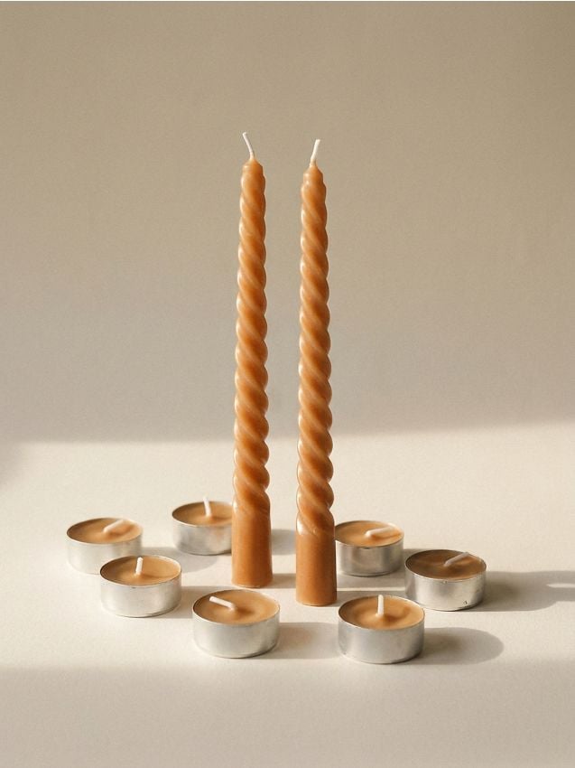 Sinsay - Set de lumânări: lumânări de masă spiralate și lumânări tip pastilă 10 pack - gri-maroniu