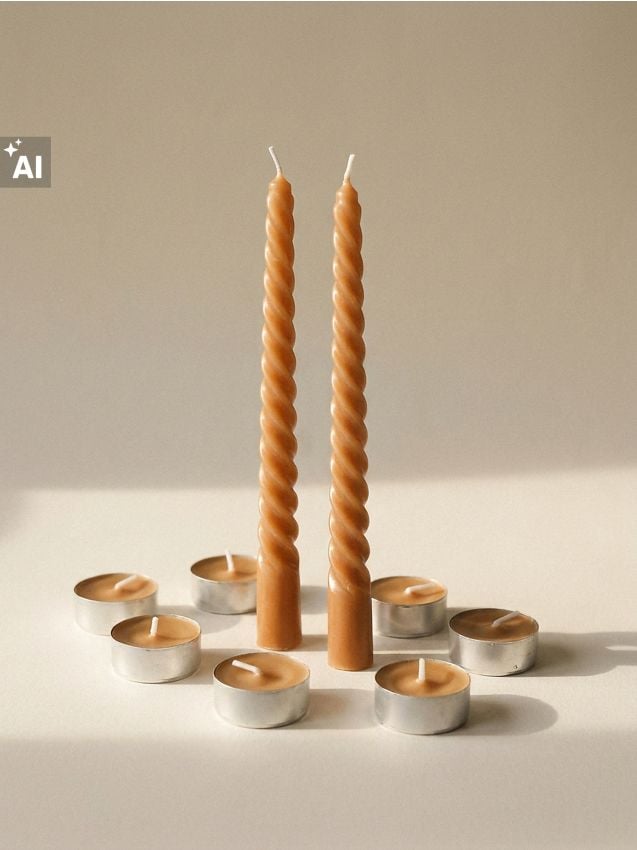 Sinsay - Set de lumânări: lumânări de masă spiralate și lumânări tip pastilă 10 pack - gri-maroniu