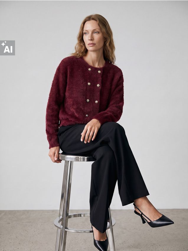 Sinsay - Cardigan cu nasturi decorativi și amestec de vâscoză - roșu