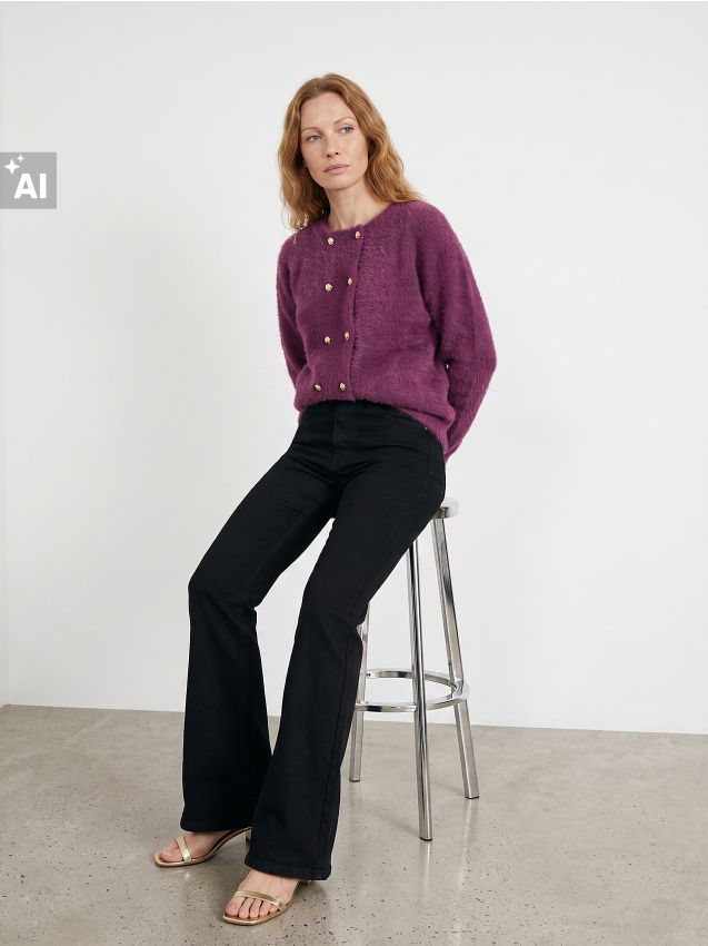 Sinsay - Cardigan cu nasturi decorativi și amestec de vâscoză - violet-orhidee
