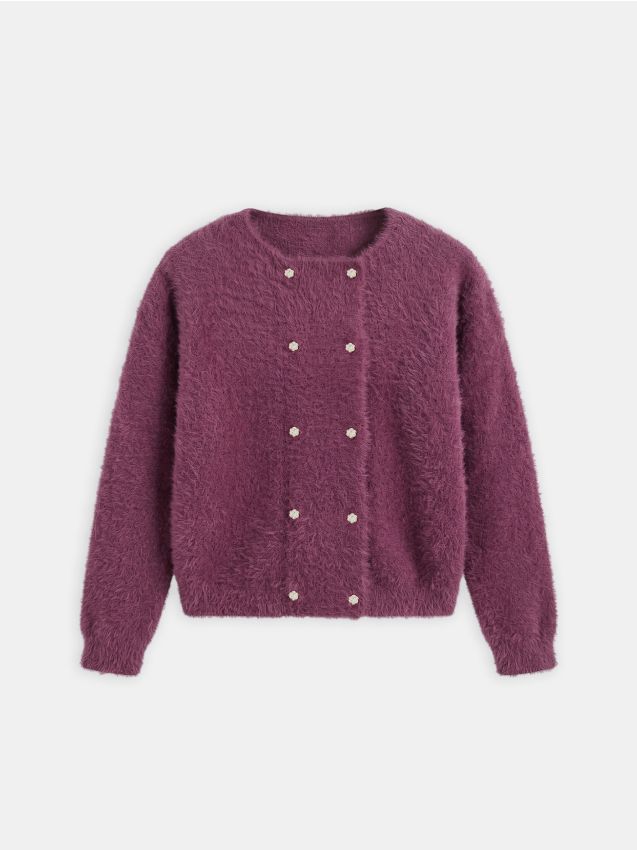 Sinsay - Cardigan cu nasturi decorativi și amestec de vâscoză - violet-orhidee