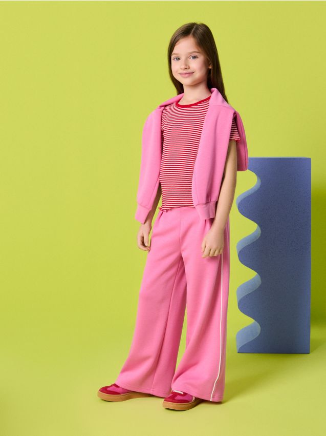 Sinsay - Pantaloni wide leg cu amestec de viscoză Active - roz-fuchsia