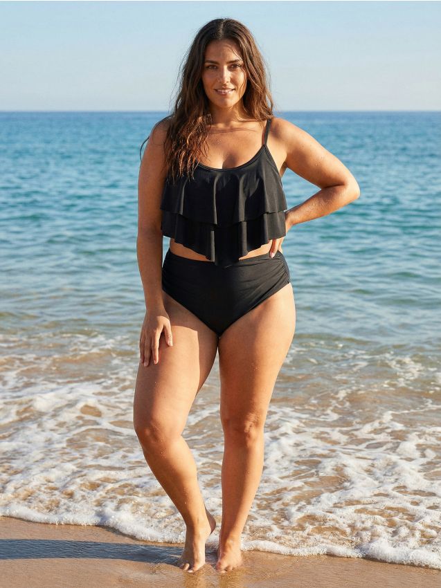 Sinsay - Slip de bikini cu fronseuri și talie înaltă - negru