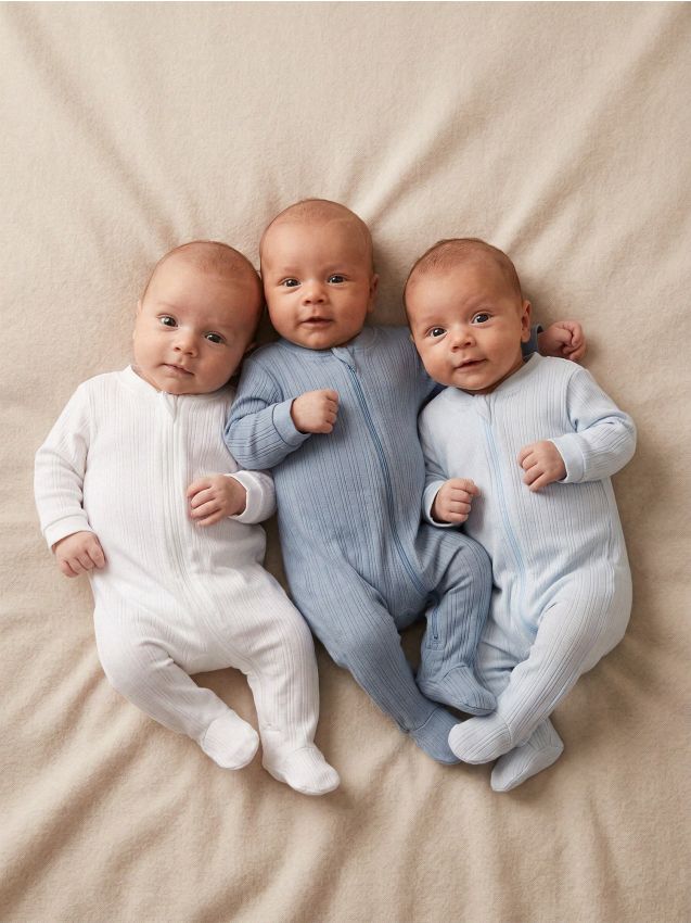 Sinsay - Salopete din bumbac din tricot striat 3 pack - albastru-pal