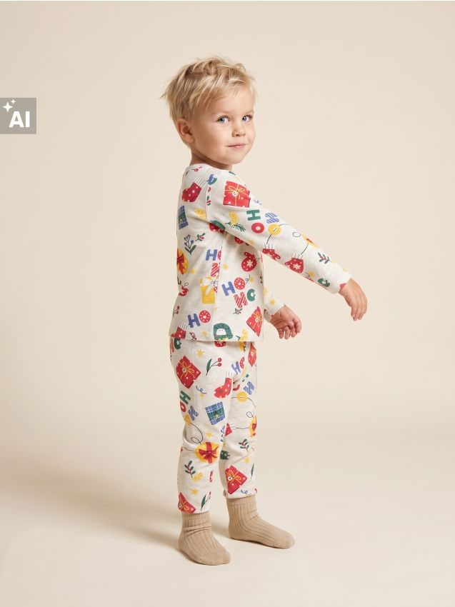 Sinsay - Pijama din bumbac din două piese cu motiv de Crăciun - bej