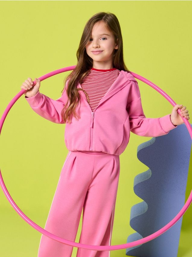 Sinsay - Oversize mikina na zips s kapucňou - fuksiová