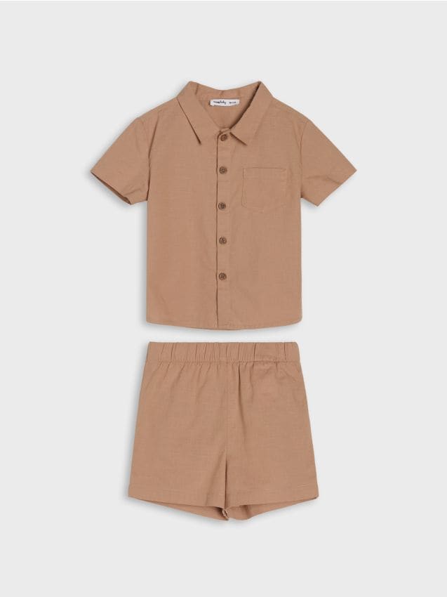 Sinsay - Komplet bawełniany z koszulą i szortami - brązowy
