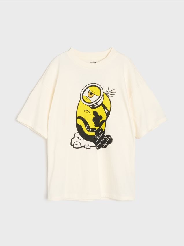 Sinsay - Tricou oversize din bumbac cu imprimeu Minions - crem