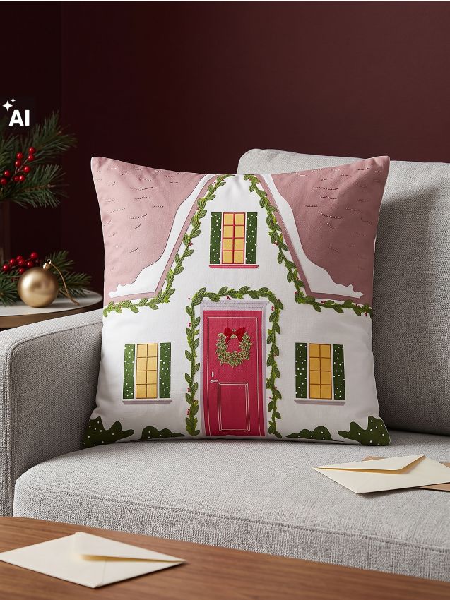 Sinsay - Față de pernă decorativă de Crăciun cu imprimeu cu căsuță - multicolor