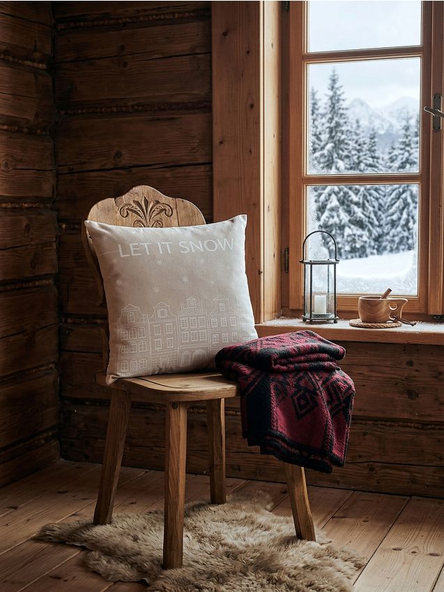 Sinsay - Husă de pernă de Crăciun cu un slogan și design cu clădiri - nude