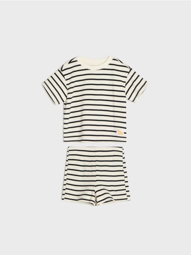 Sinsay - Bawełniany komplet: koszulka i szorty - wielobarwny