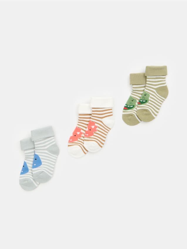 Sinsay - Şosete din bumbac cu dinozauri 3 pack - multicolor